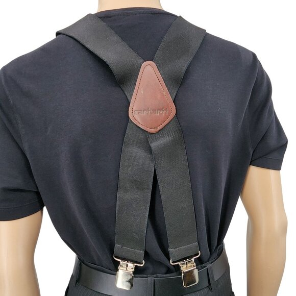 Carhartt Mens Black Adjustable X-Back Suspenders With Metal Clips & Leather Acce - Picture 3 of 10